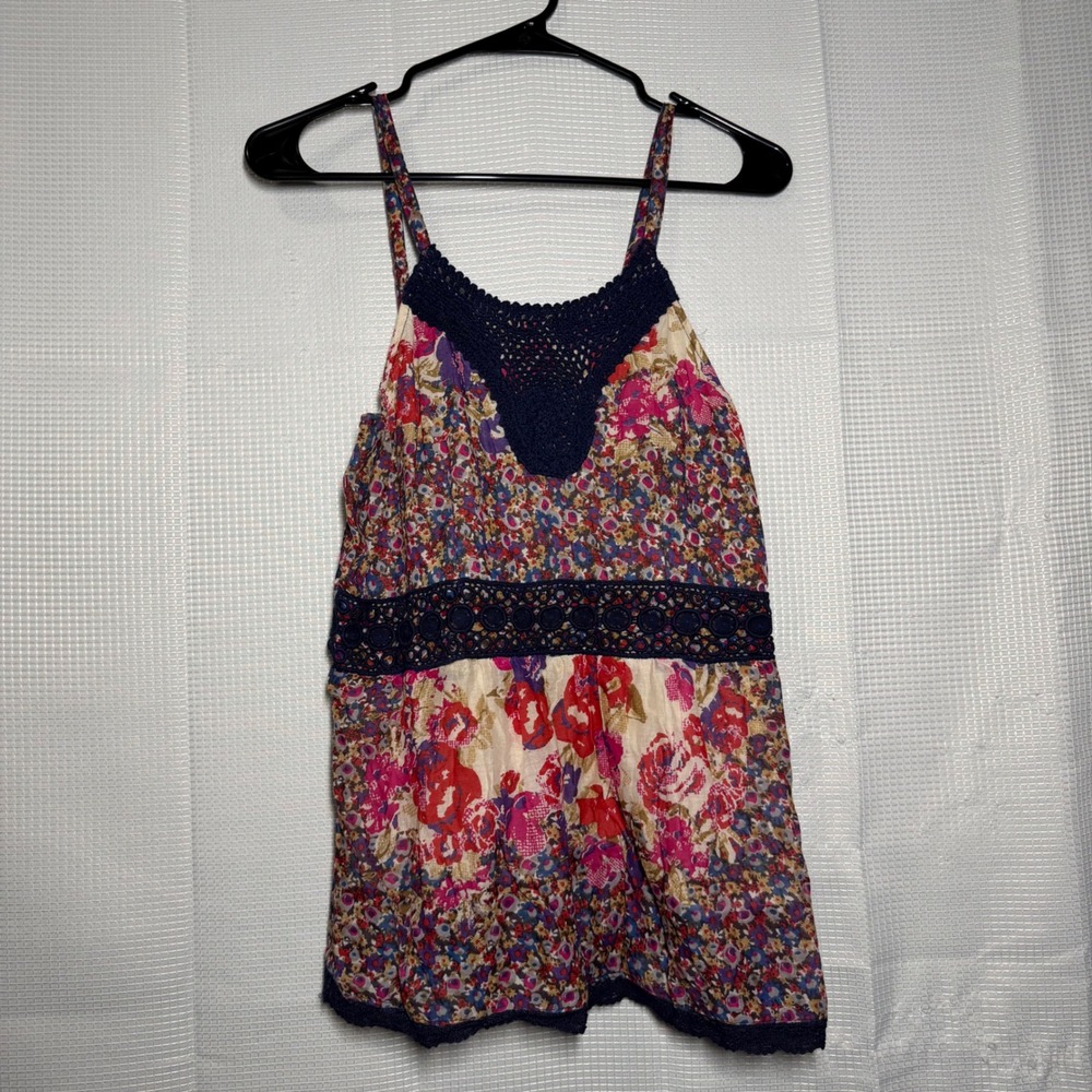 Charming‎ Charlie Tank Top Cotton Floral Crochet Trim Boho Cami Medium